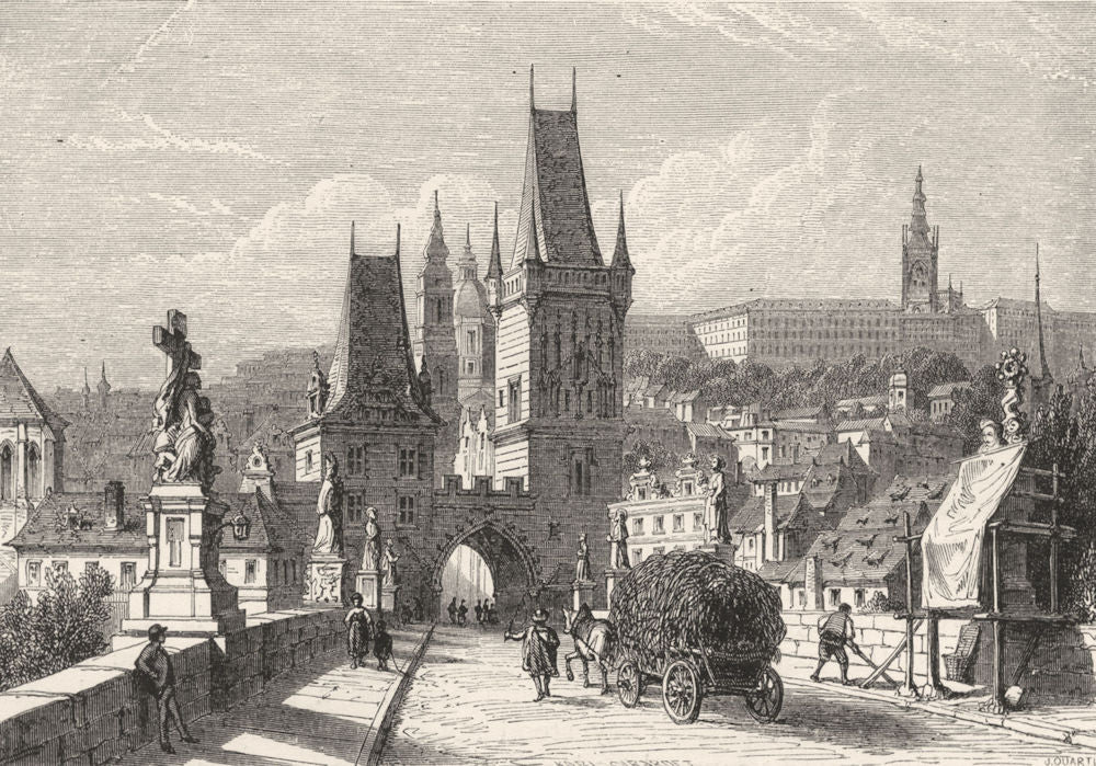 CZECH REPUBLIC. View from the Carlsbrucke, Prague c1893 old antique print